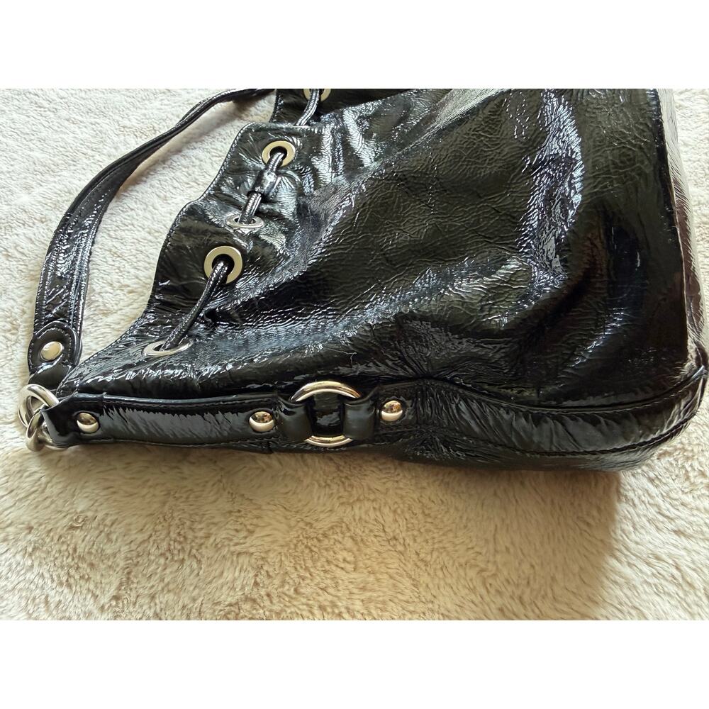Coach Poppy 17941 Black Crinkle Patent Leather Drawstring Bucket Bag Purse Y2K - Picture 9 of 10